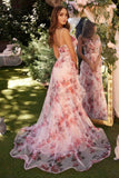 Andrea & Leo A1290 Long A-Line V-Neckline Floral Printed Gown