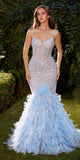 Andrea & Leo A1298 Long Beaded Mermaid Gown with Faux Feather Train