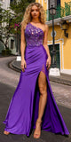 Nox Anabel A1317 Long One Shoulder Embroidered Boned Bodice Gown