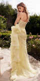 Andrea & Leo A1318 Long Strapless Beaded Ruffled Skirt Fitted Gown