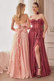 Andrea & Leo A1341 Long Strapless Chiffon Ruffle A-Line Dress - Rosewood / Blush