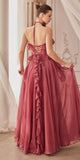 Andrea & Leo A1341 Long Strapless Chiffon Ruffle A-Line Dress - Rosewood