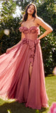 Andrea & Leo A1341 Long Strapless Chiffon Ruffle A-Line Dress