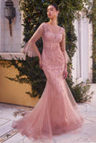 Andrea & Leo A1342 Fitted Lace Mermaid Gown With Trumpet Sleeve