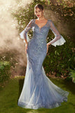 Andrea & Leo A1342 Fitted Lace Mermaid Gown With Trumpet Sleeve