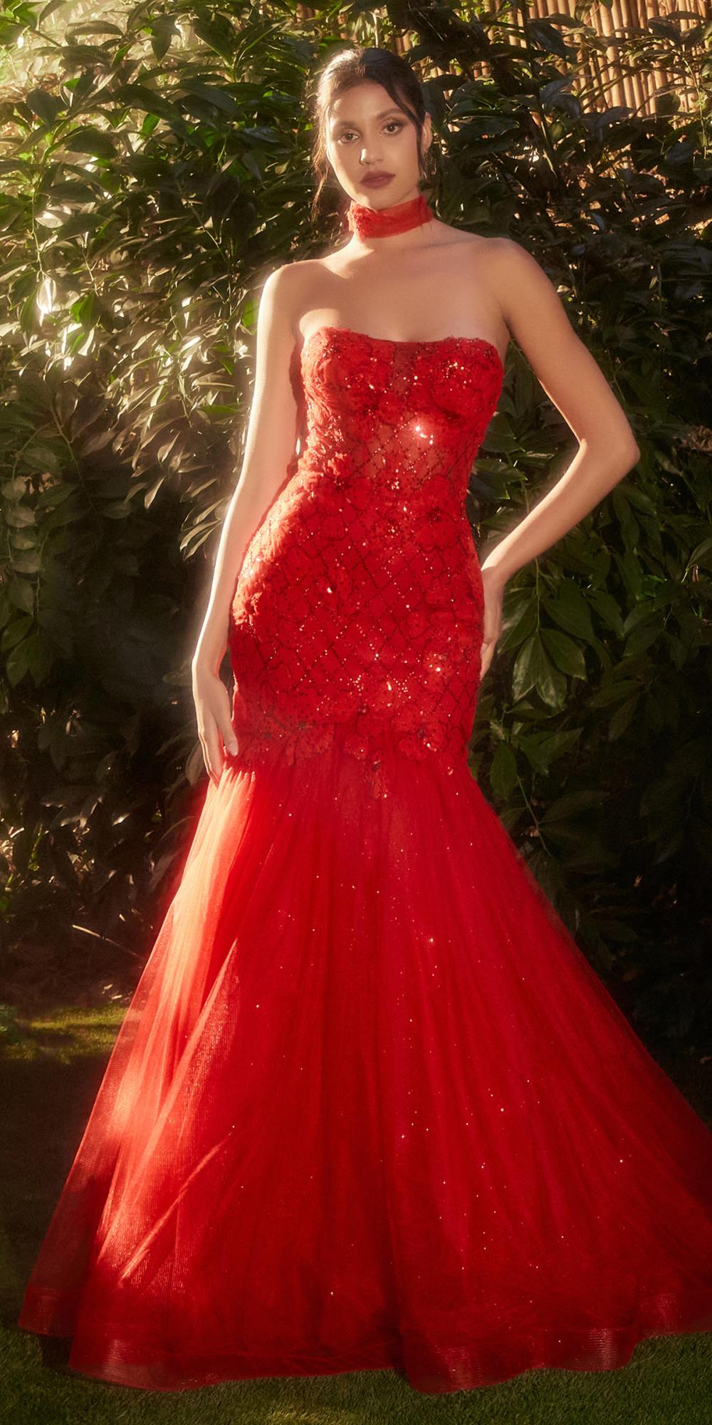 Andrea & Leo A1345 Long Strapless Red Mermaid Gown