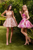 Andrea & Leo A1347 Short Sequin Floral Print A-Line Dress