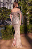 Andrea & Leo A1353 Dress Off The Shoulder Beaded Gold-Silver Gown