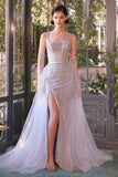 Andrea & Leo A1361 Dress Beaded Light Blue Gown & Removable Tulle Overskirt