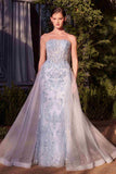 Andrea & Leo A1365 Dress Strapless Overskirt Glimmering Gown - BLUE