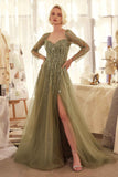 Andrea & Leo A1367 Dress Sequin Embellished Long Sleeve A-Line Gown