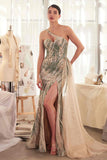 Andrea & Leo A1376 Dress One Shoulder Fitted Embellished Gown & Overskirt
