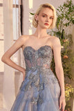 Andrea & Leo A1387 Dress Strapless Embellished Tulle Ball Gown - SMOKY BLUE