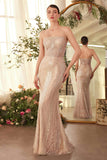 Andrea & Leo A1411 Dress Champagne Art Deco Beaded Gown & Cape