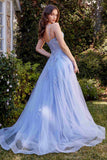 Andrea & Leo A1417 Dress Lace Appliqued A-Line Layered Tulle Gown - blue