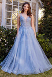 Andrea & Leo A1417 Dress Lace Appliqued A-Line Layered Tulle Gown - blue