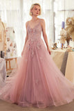 Andrea & Leo A1417 Dress Lace Appliqued A-Line Layered Tulle Gown - dusty rose