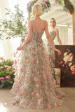 Andrea & Leo A1420 Dress Sage Floral Print Layered A-Line Gown