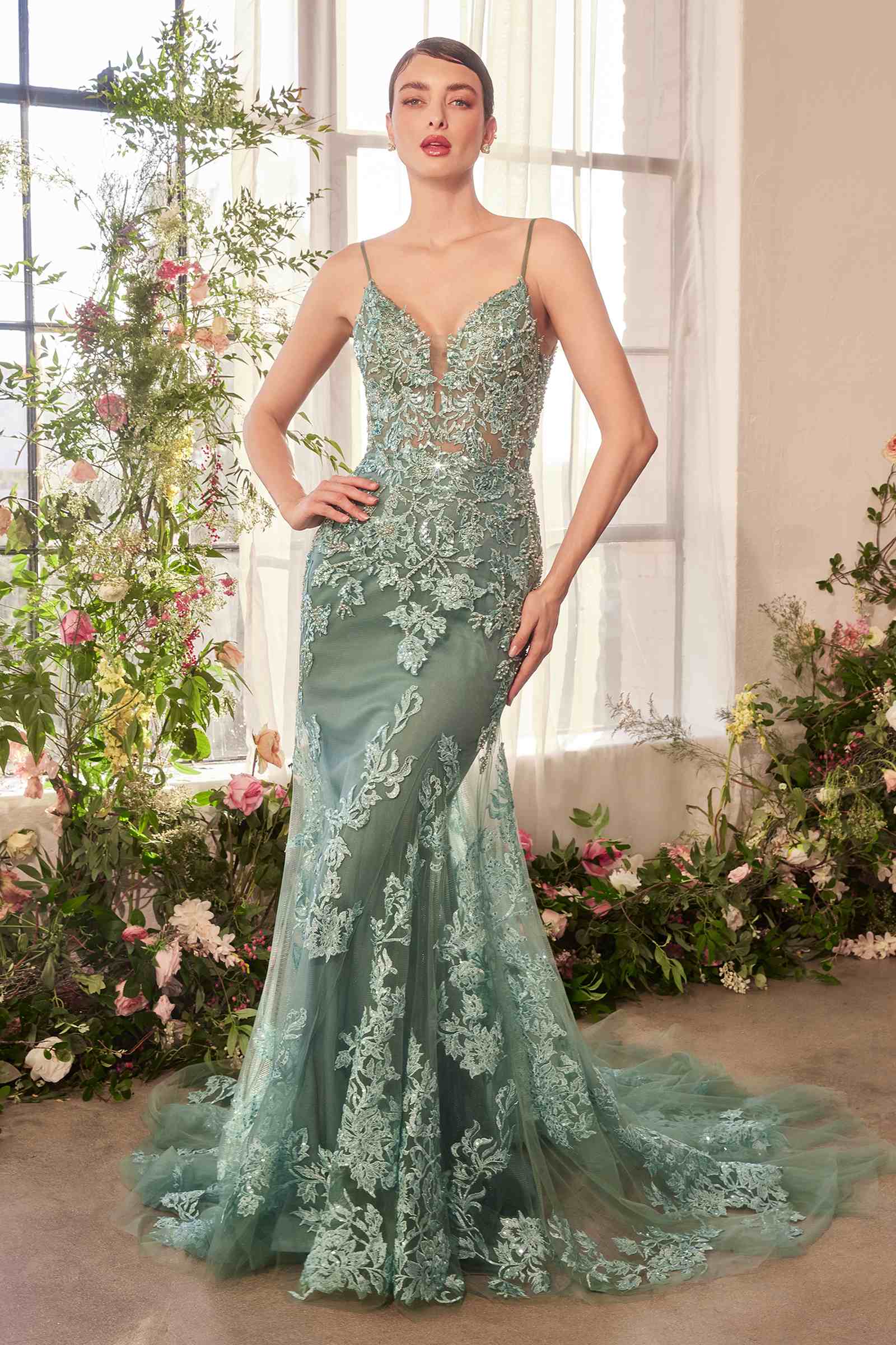 Andrea & Leo A1421 Dress Foliage Beaded Lace Mermaid Gown