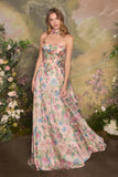 Andrea & Leo A1425 Long A-Line Strapless Corset Bodice Floral Print Gown