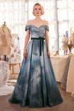 Andrea & Leo A1431 Dress Print Off The Shoulder Satin Ball Gown
