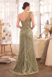 Andrea & Leo A1435 Dress One Shoulder Beaded Evening Gown - SAGE