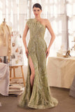 Andrea & Leo A1435 Dress One Shoulder Beaded Evening Gown - SAGE