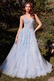 Andrea & Leo A1437 Dress Light Blue Leaf Motif Appliqued A-Line Gown