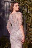 Andrea & Leo A1443 Dress Shoulder Drape Crystal Beaded Gown