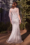 Andrea & Leo A1443 Dress Shoulder Drape Crystal Beaded Gown