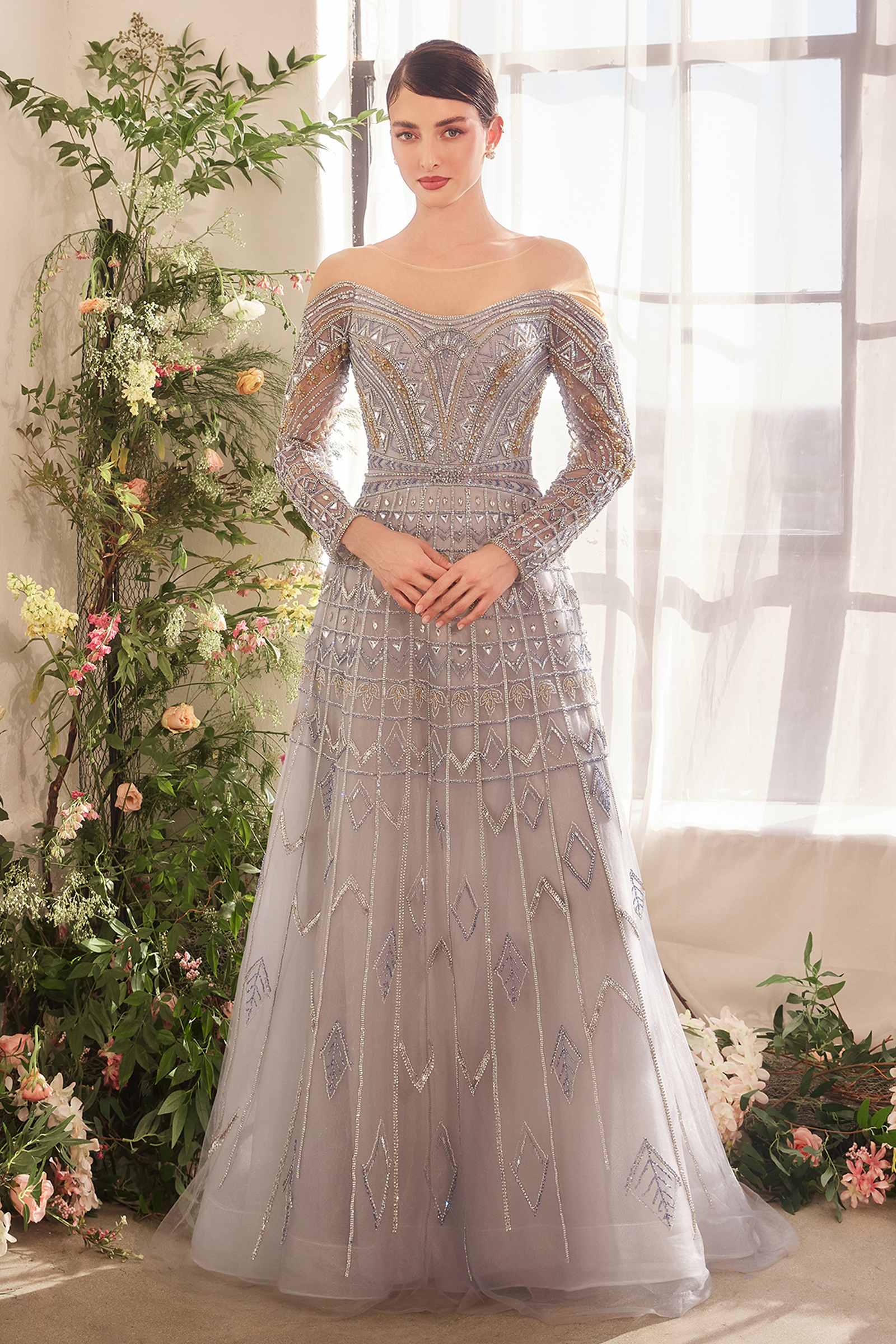 Andrea & Leo A1445 Dress Byzantine Bead Long Sleeve A-Line Gown