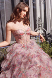 Andrea & Leo A1463 Dress Print Ruffle Corset A-Line Prom Gown