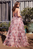 Andrea & Leo A1463 Dress Print Ruffle Corset A-Line Prom Gown