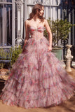 Andrea & Leo A1463 Dress Print Ruffle Corset A-Line Prom Gown