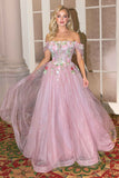 Andrea & Leo A1479 Long A-Line Off Shoulder 3D Floral Applique Gown