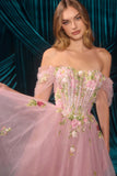 Andrea & Leo A1479 Long A-Line Off Shoulder 3D Floral Applique Gown