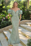 Andrea & Leo A1488 Removable Organza Sleeve Fitted Evening Gown