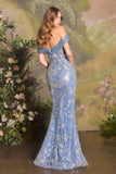Andrea & Leo A1496 Fitted Off the Shoulder Sequin Pattern Formal Dress