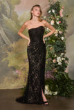 Andrea & Leo A1497 Strapless Floor Length Lace Overlay Formal Gown