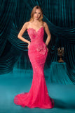 Andrea & Leo A1506 Sculpted Strapless Neckline Sequin Accents Fitted Gown