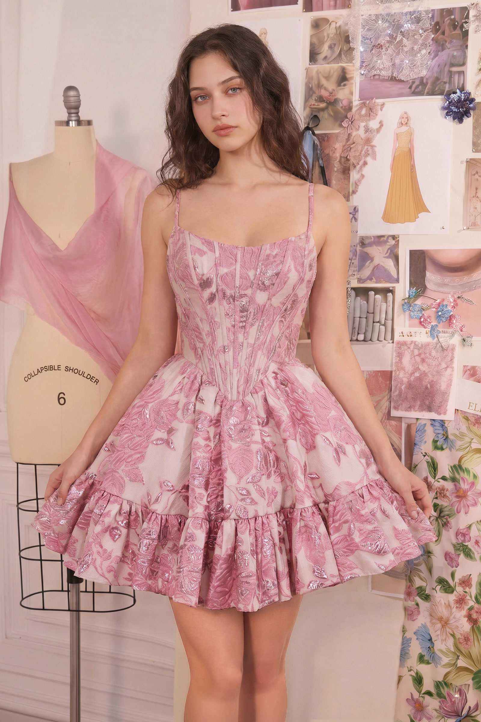 floral flare mini dress Floral Jaquard Fit And Flare Mini Dress 52228