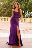 Nox Anabel A1585 Sleeveless Floral Applique Satin Dress with Slit