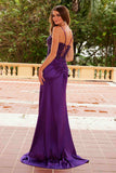 Nox Anabel A1585 Sleeveless Floral Applique Satin Dress with Slit
