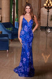 Nox Anabel A1587 Deep V-Neck Floral Sequined Tulle Dress