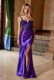 Nox Anabel A1590 Figure-Flattering Satin Prom Dress Front Slit