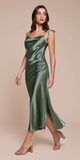 CLEARANCE - Cinderella Divine BD103 Satin Mauve Midi Length Dress Neck (Size S)