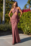 Astee BD7026 Long Halter Cut Out Ruched Dress