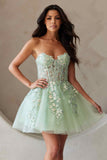 Amelia Couture BZ9024s Short A-Line Tulle Strapless Floral Applique Dress