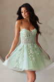 Amelia Couture BZ9024s Short A-Line Tulle Strapless Floral Applique Dress