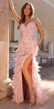 Nox Anabel C1413 Long Sequin Embroidered Applique Fitted Feather Gown